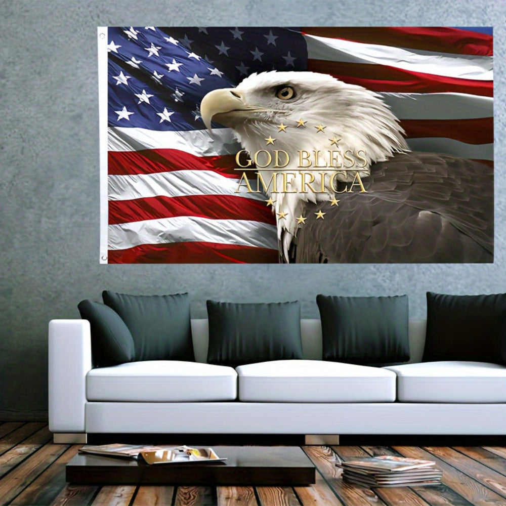 American Flag Wall Art Bald Eagle Patriotic God Bless America Print