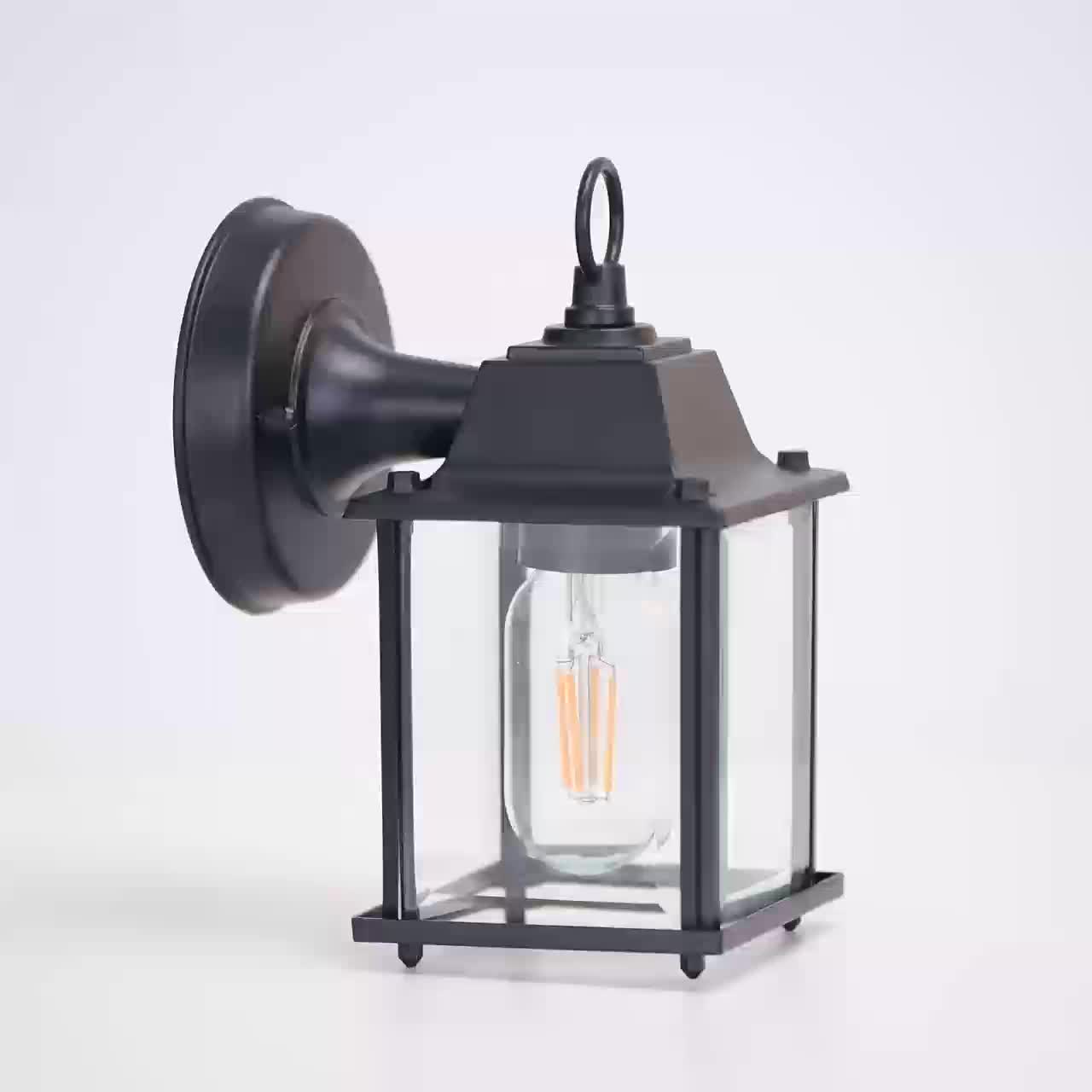 Outdoor Wall Light Glass Lantern Metal Frame