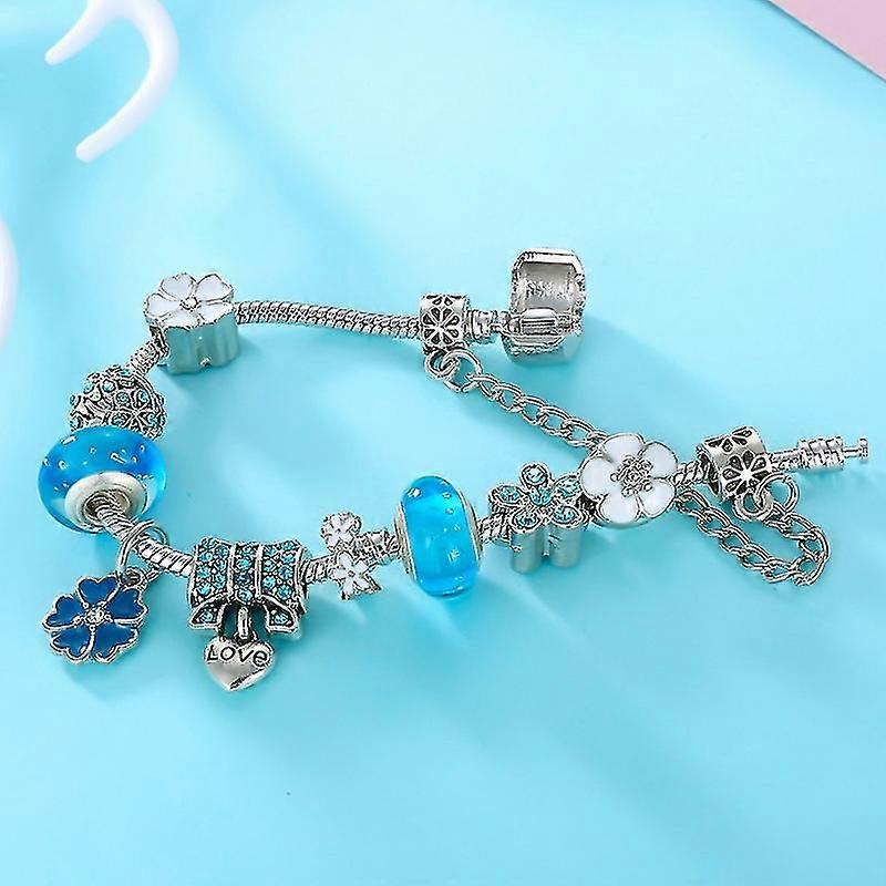 Sterling Silver Charm Bracelet Floral Elegant Gift