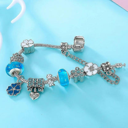 Sterling Silver Charm Bracelet Floral Elegant Gift