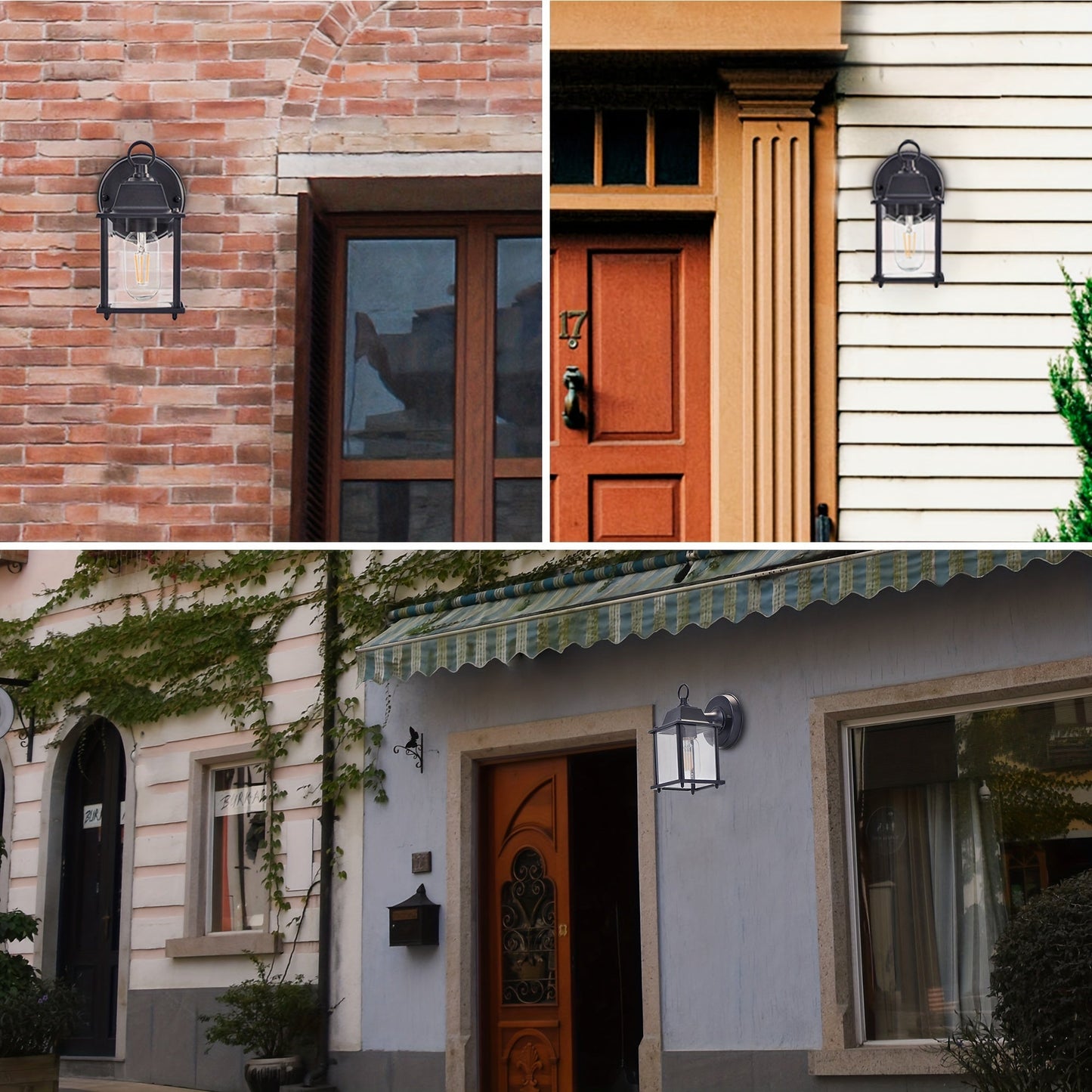 Outdoor Wall Light Glass Lantern Metal Frame