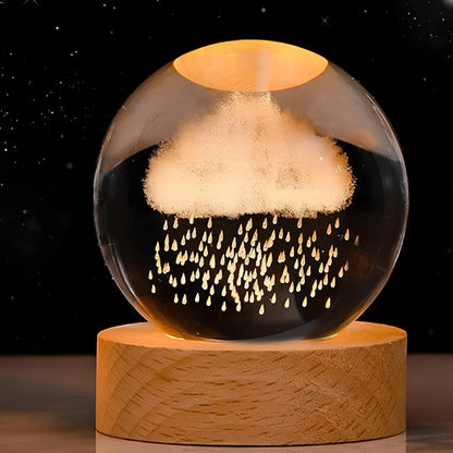 Night Light Wooden Base Crystal Ball Lamp