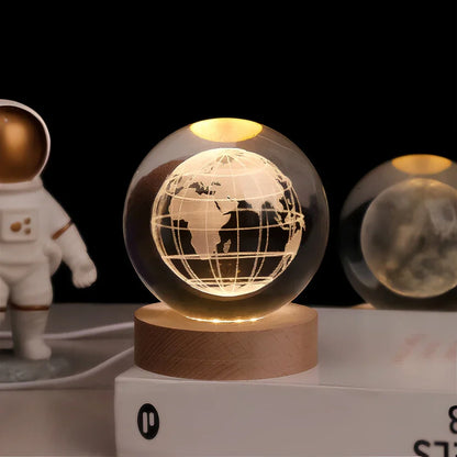 Night Light Wooden Base Crystal Ball Lamp