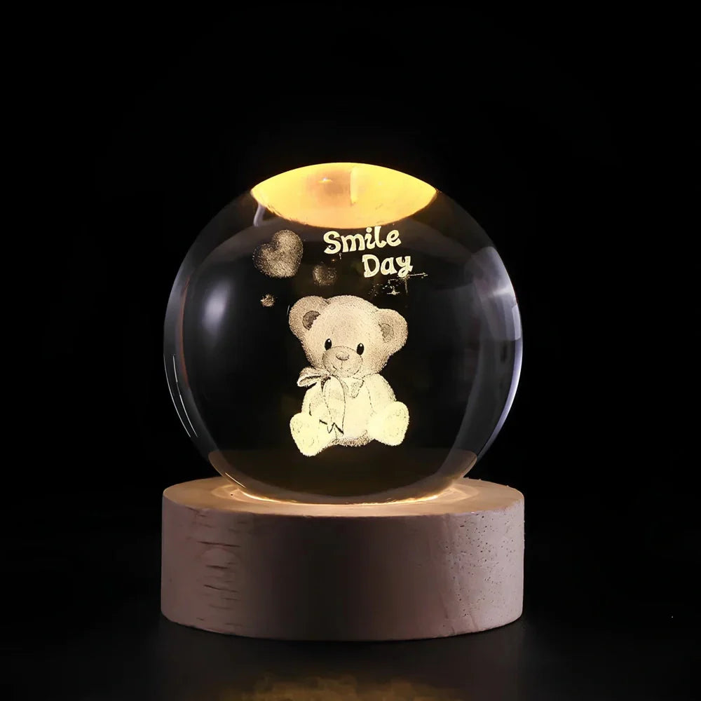 Night Light Wooden Base Crystal Ball Lamp