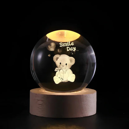 Night Light Wooden Base Crystal Ball Lamp