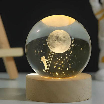Night Light Wooden Base Crystal Ball Lamp