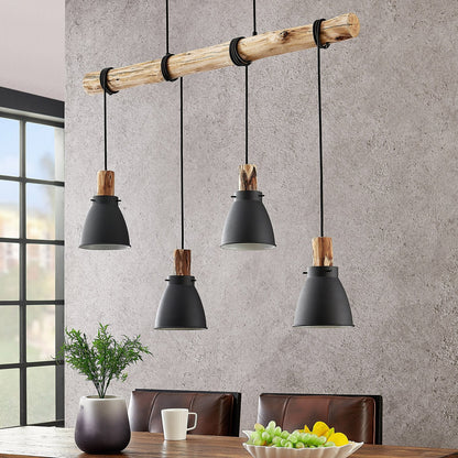 Pendant Light Rustic Wood and Black Metal