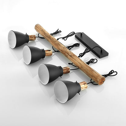 Pendant Light Rustic Wood and Black Metal