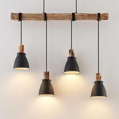 Pendant Light Rustic Wood and Black Metal