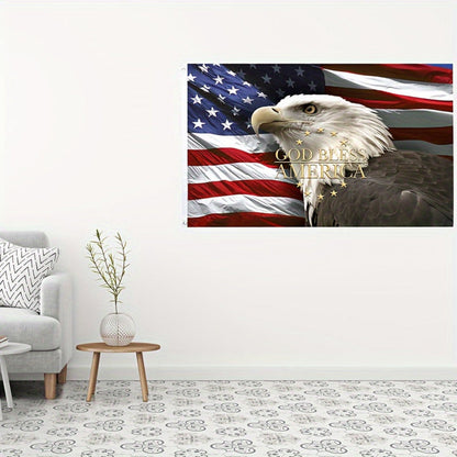 American Flag Wall Art Bald Eagle Patriotic God Bless America Print