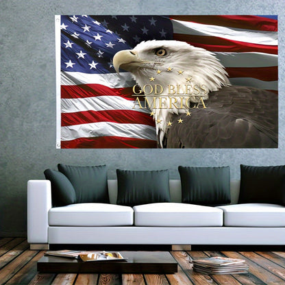 American Flag Wall Art Bald Eagle Patriotic God Bless America Print