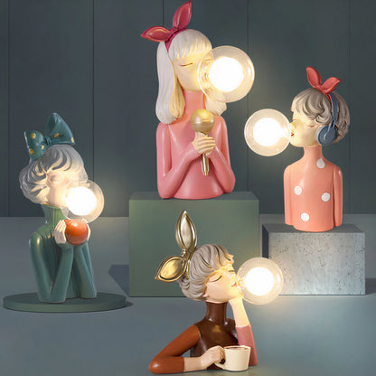 Table Lamp Girl Sculpture Resin Glass Light