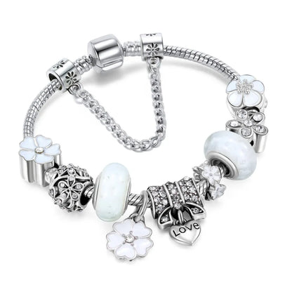 Sterling Silver Charm Bracelet Floral Elegant Gift