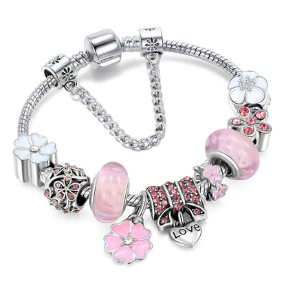 Sterling Silver Charm Bracelet Floral Elegant Gift