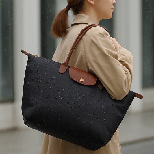 Tote Bag with Leather Handles and Waterproof Lining