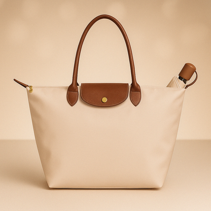 Tote Bag with Leather Handles and Waterproof Lining