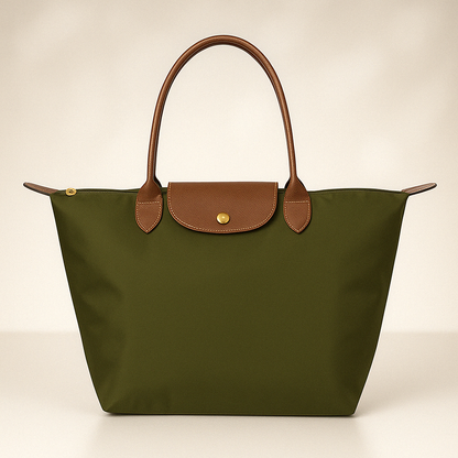 Tote Bag with Leather Handles and Waterproof Lining
