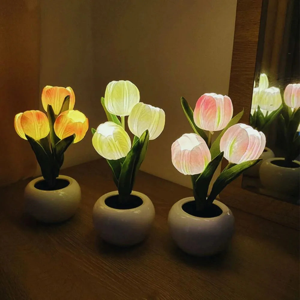 LED Table Lamp Floral Pot Light Decor