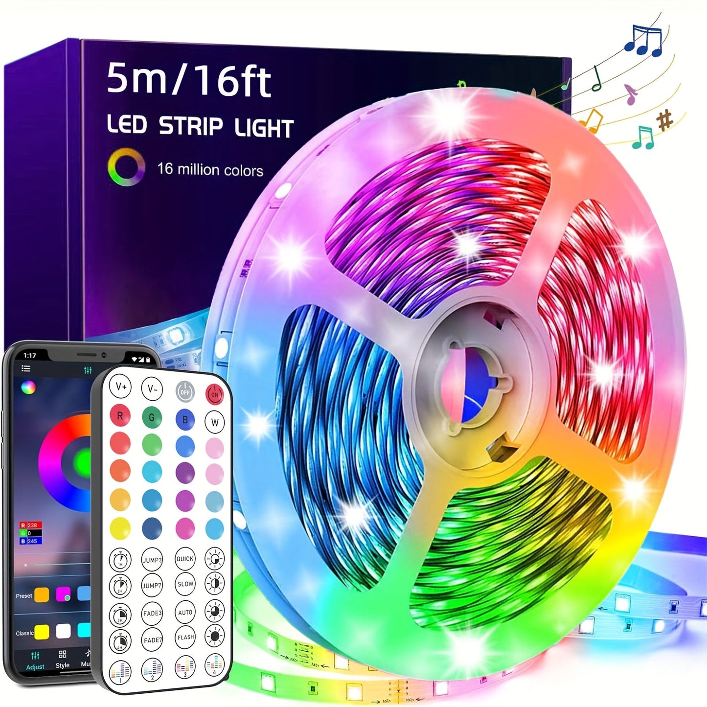 LED Strip Lights Colour Changing with Music Sync