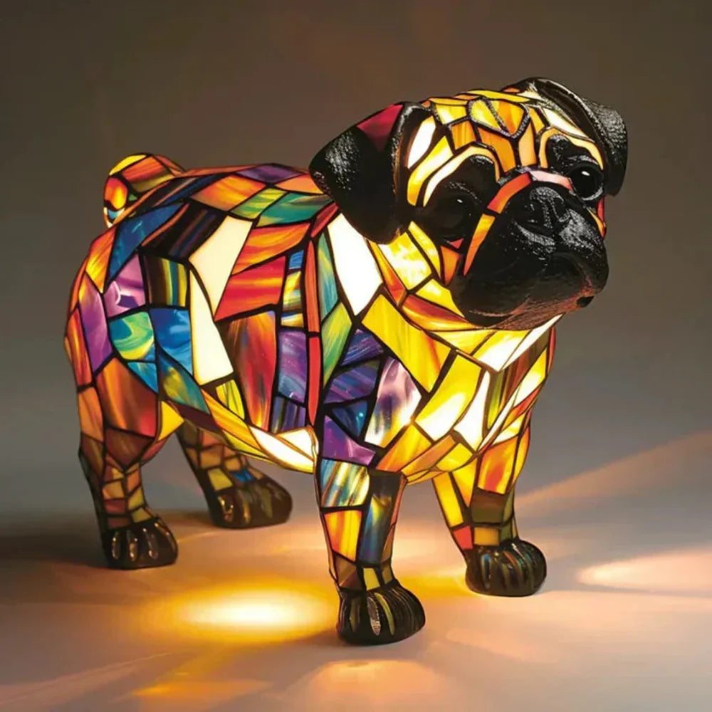 Stained Glass Dog Table Lamp Best Tiffany Style Pet Animal Home Decor