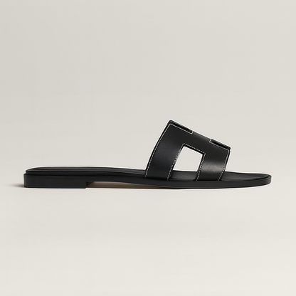 Leather Flat Sandals with Cut Out Strap