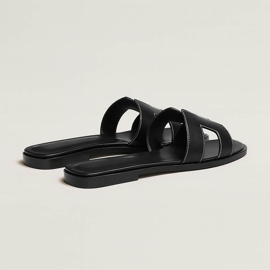 Leather Flat Sandals with Cut Out Strap