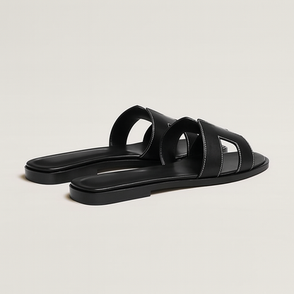 Leather Flat Sandals with Cut Out Strap