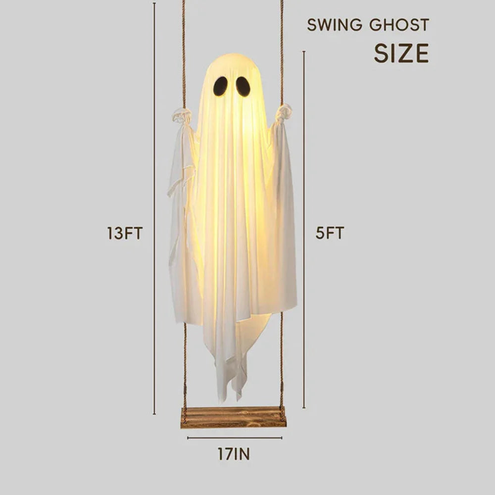 Halloween Outdoor Decoration Lighted Hanging Ghost Swing
