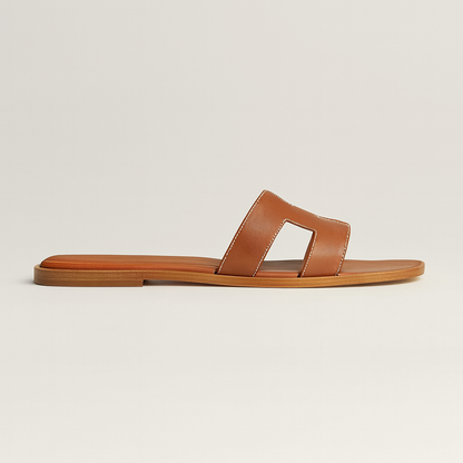 Leather Flat Sandals with Cut Out Strap