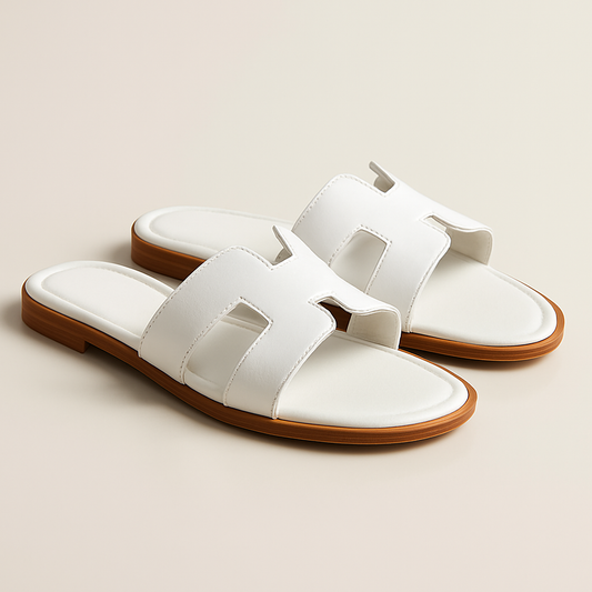 Leather Flat Sandals with Cut Out Strap