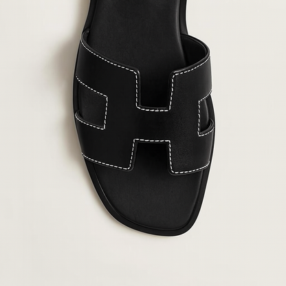 Leather Flat Sandals with Cut Out Strap