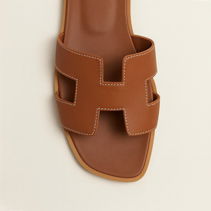 Leather Flat Sandals with Cut Out Strap